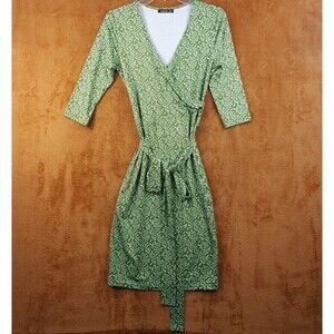 PATTY BOUTIK Womens Dress Small Green Floral Pullover Midi Tie Waist Stretch